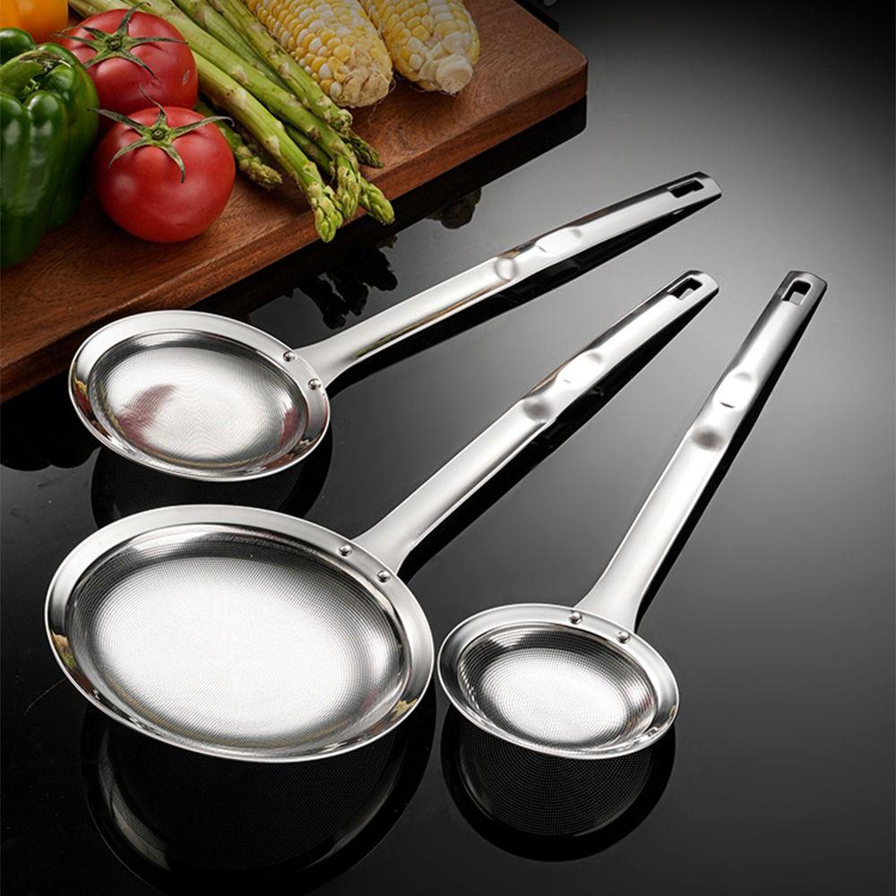 Long Handle Fine Mesh Strainer Reusable Kitchen Strainer Stainless Steel Oil Skimmer  Kitchen Tools