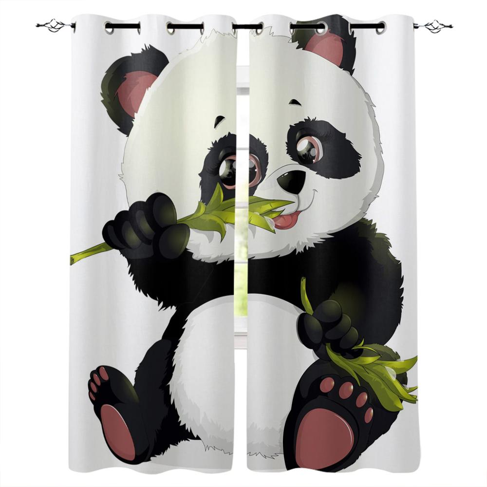 Animal Cute Panda Bamboo Window Curtains Bedroom Kitchen Decor Curtain Panel Window Curtains for Living Room