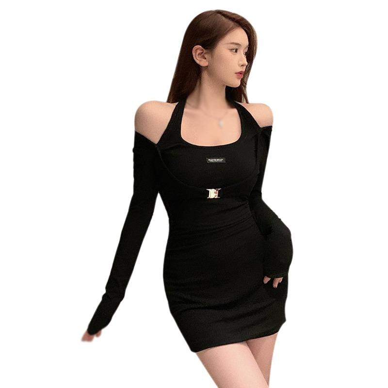 Rochie de damă mini rochie cu umăr dezactivat rochie de petrecere cu mânecă lungă, slim fit, rochie casual de club