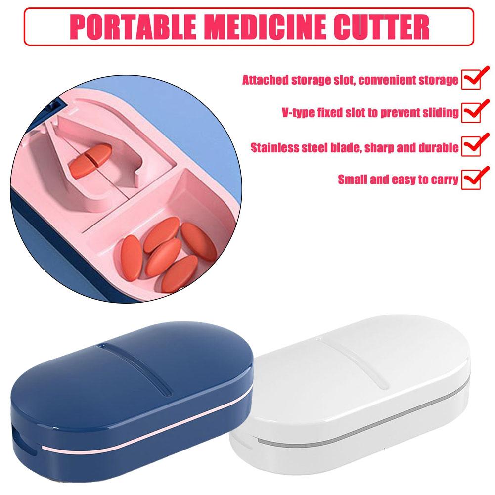 Portable Multiple Pill Cutter with Storage Box Pill Crusher Adjustable Pill Splitter Stainless Steel Cutting Blade