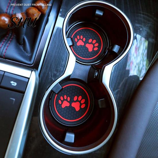 Car Coaster Round Water Bottle Silicone Dog Paw Print Cup Holder Anti-slip Hear-resistant Mat Interior Accessories