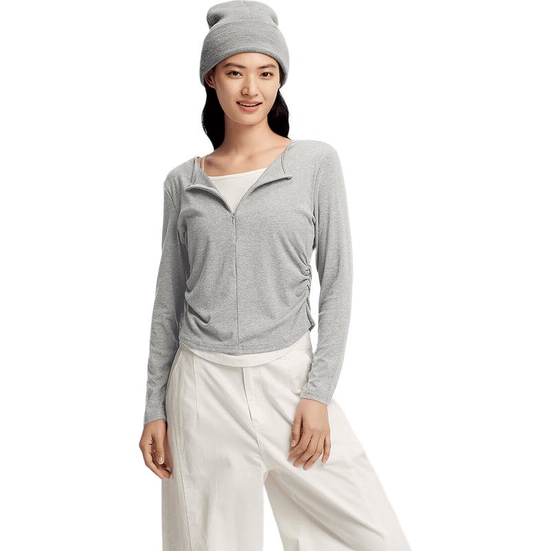 Semir Women's Slim Fit Faux Two-Piece Short Long Sleeve T-Shirt