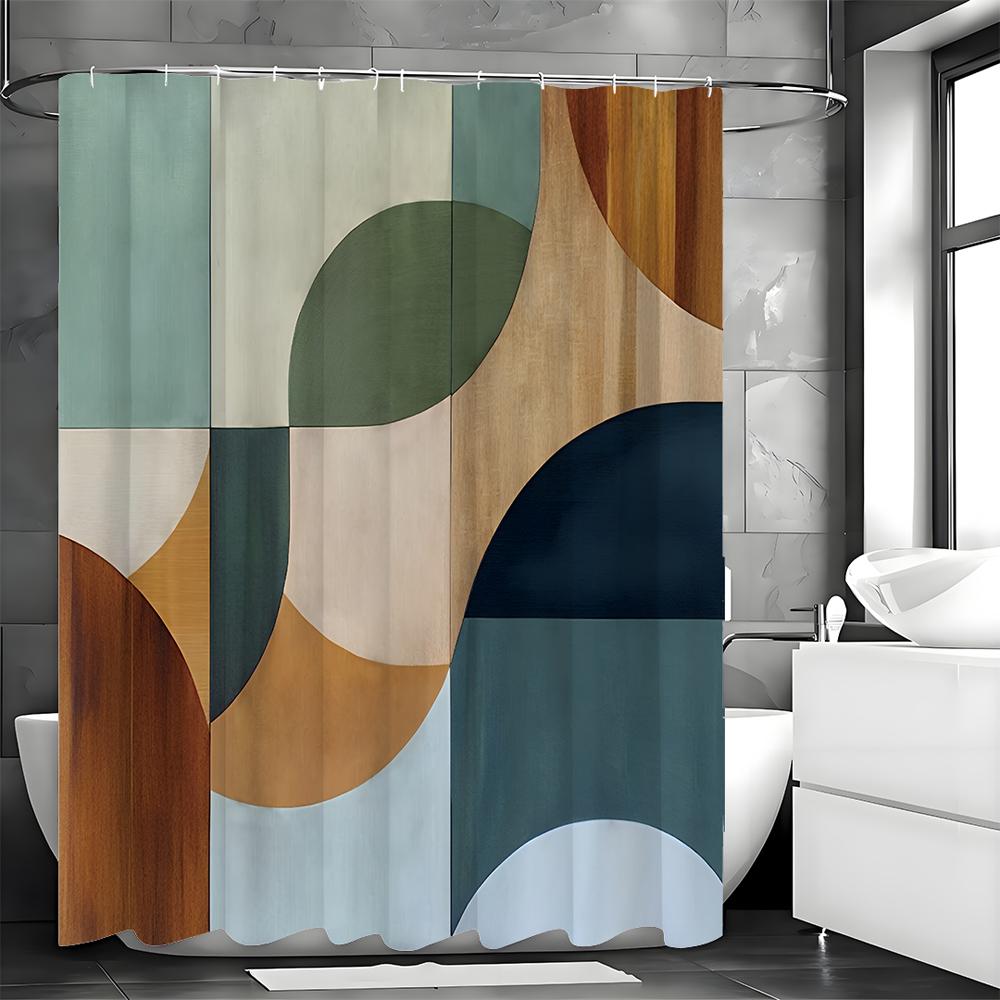 

Современный геометрический креативный узор квадратный полукруглый занавес для душа, декоративный занавес для душа для ванной, водонепроницаемый занавес для душа 90*180cm