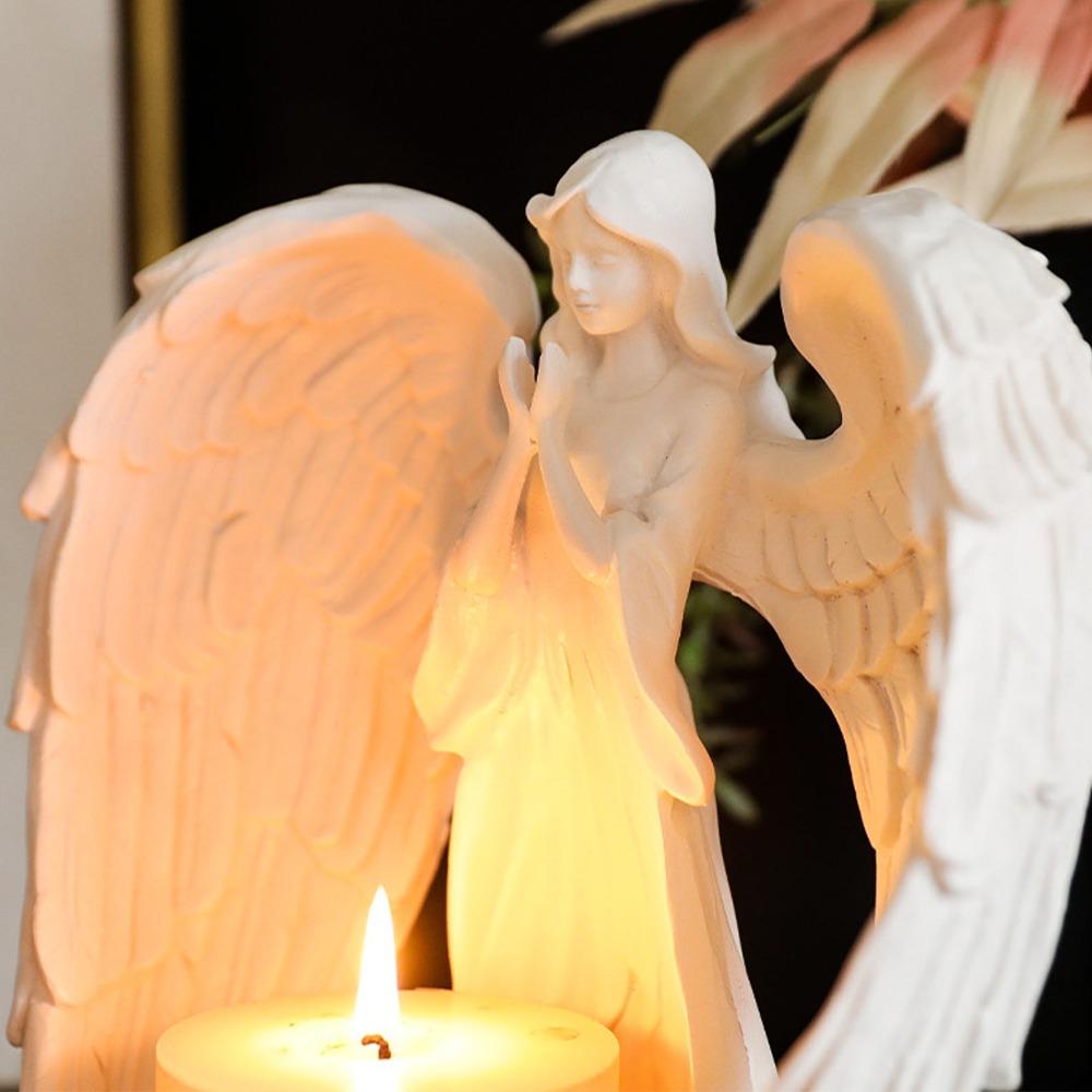 White Resin Carved Figure Candle Holder Decor  Outdoor Courtyard Corner Accent Decor