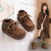 Retro Tassel Beaded Girls' Winter Cotton Shoes with Velvet, Trendy 2025 Design.