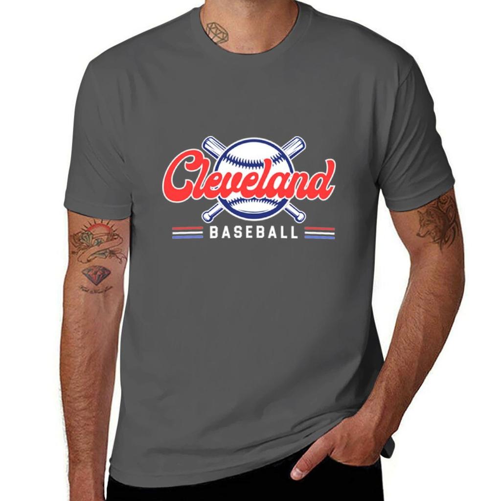 Cleveland Baseball Rotes Und Blaues T-Shirt Atmungsaktives Basic Baumwoll-T-Shirt