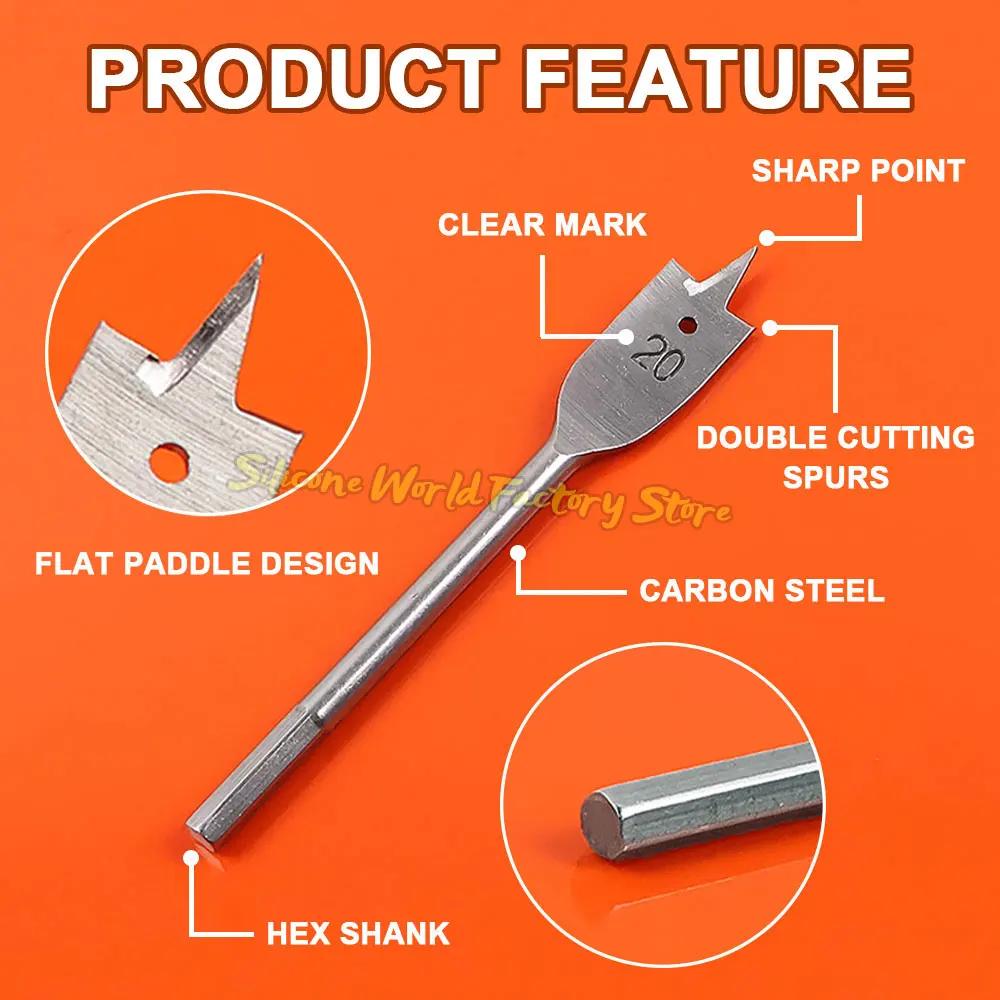 Silicone World 6PCS Three Pointed Flat Drill Hexagonal Handle Woodworking Hole Opener Wooden Board Drilling Bit Tools Set
