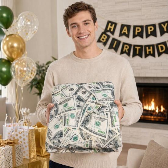 Creative U.S. Money Blanket, Single-Sided Thickened Polyester Throw Blanket, Soft Warm Nap Blanket for Sofa Bed Couch