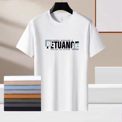 Luźny letni T-shirt męski z bawełny i z nadrukiem, T-shirt z okrągłym dekoltem