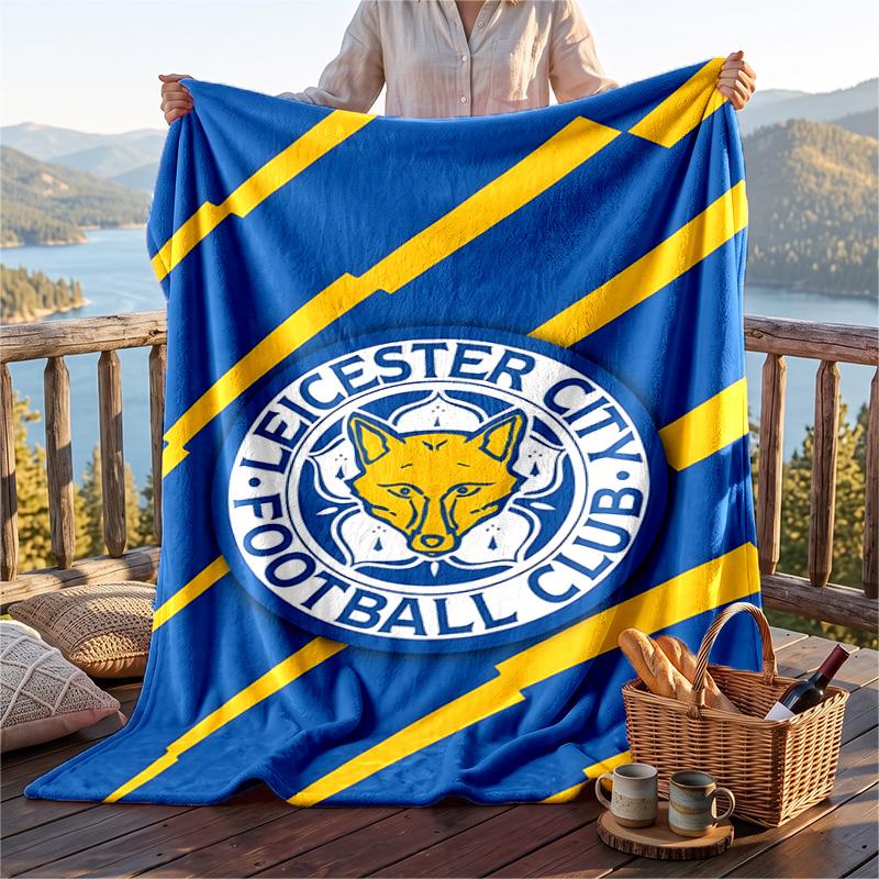 Warm Flannel Blanket Leicester City Pattern, Lightweight Comfortable Throw Blanket for Bed Sofa Use