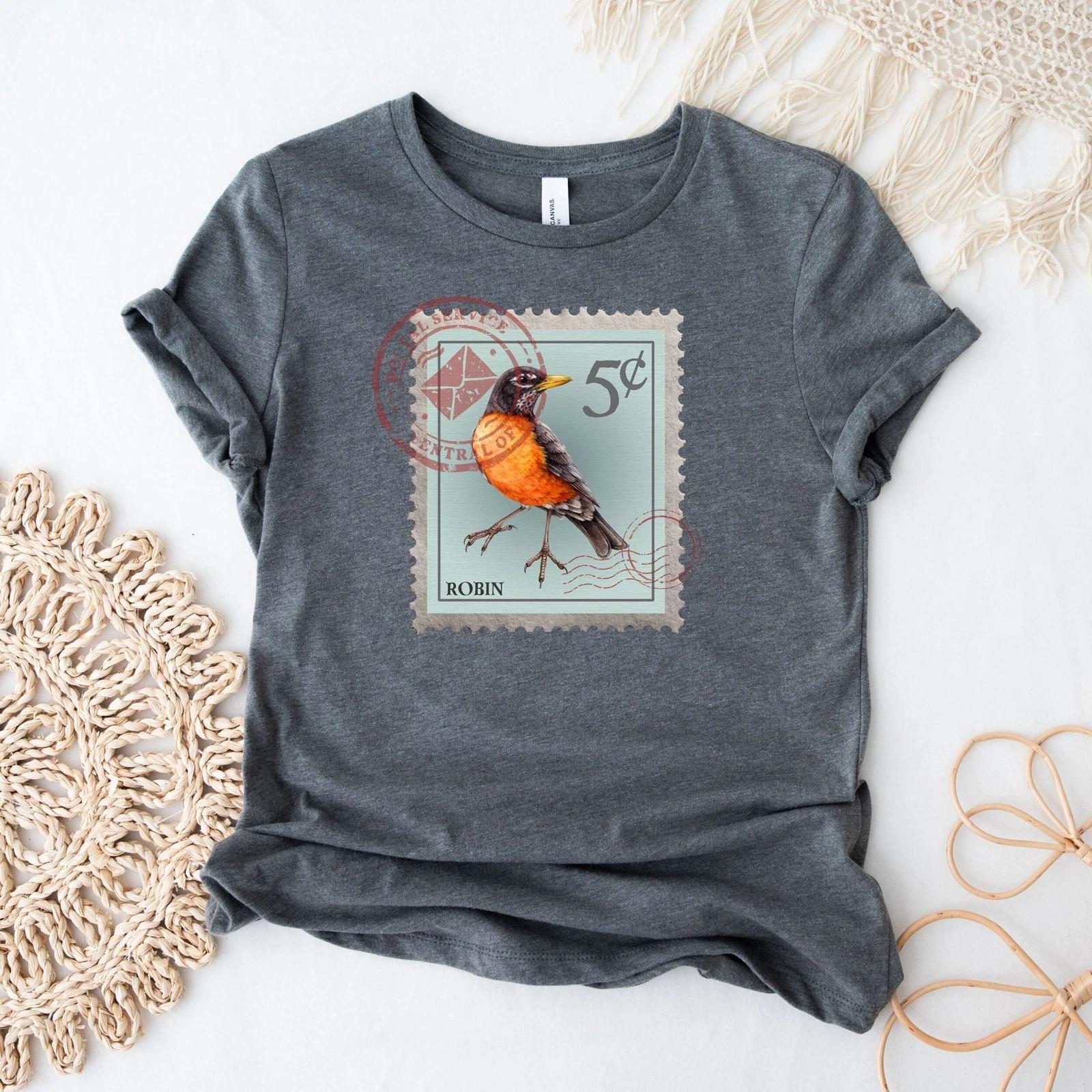Robin Bird Postage Stamp Shirt XL