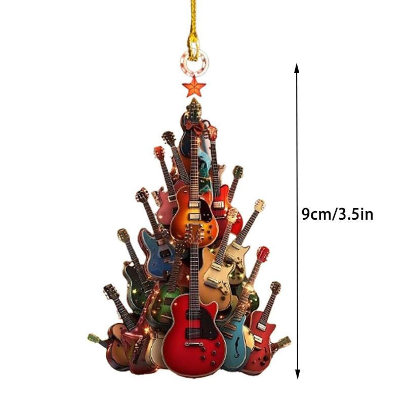 

Рок-н-ролл вокруг гитарной рождественской елки, 2D плоское штабелируемое украшение, рок-гитара, рождественские украшения для елки, акриловая гитара