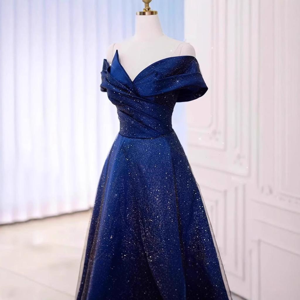 Chorus Costume Competition Dress Women's Blue Shoulder 1011 Fashion Temperament Elegant Evening Dress Summer
