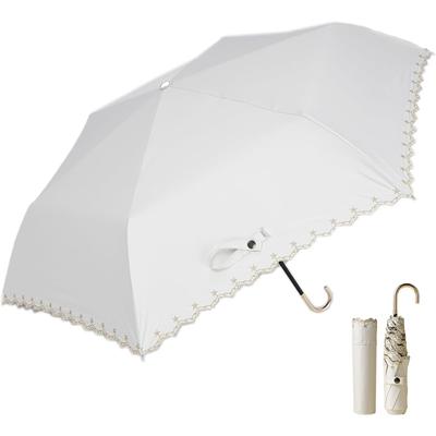 "Folding Umbrella Women's UV Cut Lightweight Cute J-Type Handle 210T High Density Waterproof White"