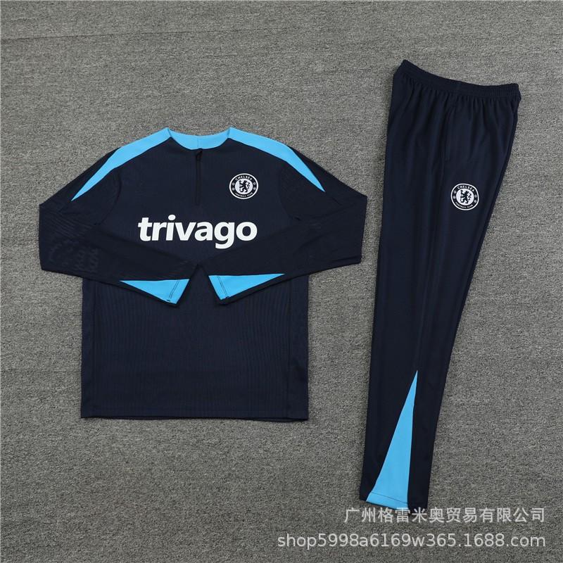 Chelsea Training Jersey Long Sleeve Half-Zip Soccer Shirt Adults Kids Camo Print Breathable Modal Fabric