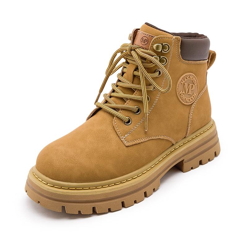 

Leather Martin boots women s rhubarb boots platform tooling shoes 2025 new autumn and winter retro British style yellow short boots 35