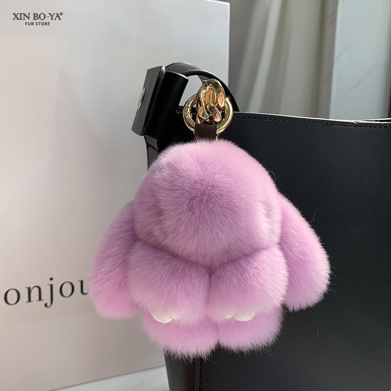 Mini Cute Real Rex Rabbit Fur Bunny Keychain Toy Doll Keyring Tote Bag Charm 10CM Fur Rabbit Keychain Car Bag Pendant