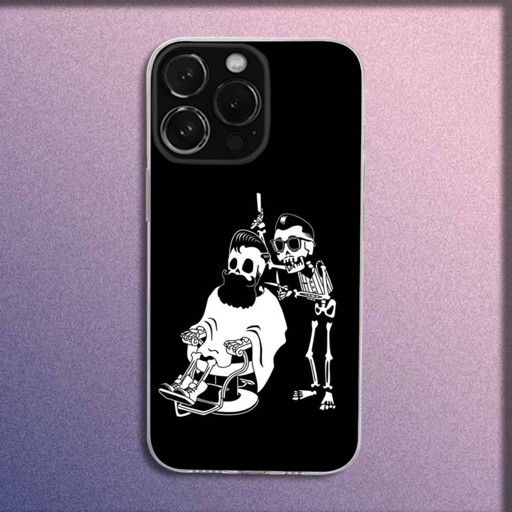 Phone Case For iPhone 16,15,14,13,12,11 Plus,Pro,Max,XR,XS,Plus,E,Mini Transparent Cartoon Funny Barber Shop Cover