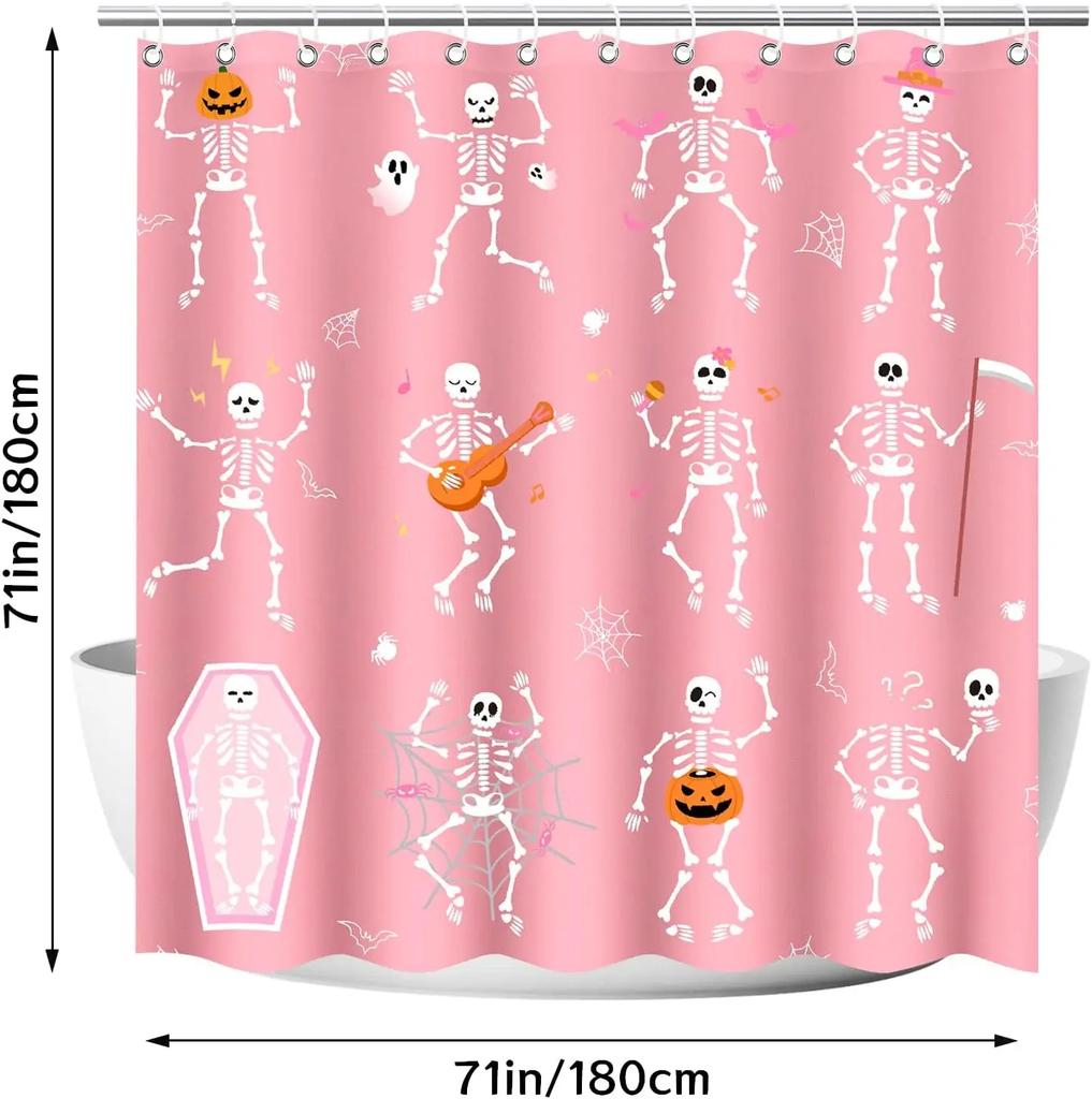 Halloween Shower Curtain, Pink Skeleton Shower Curtain, Waterproof Funny Skull Shower Curtains for Bathroom,Day of The Dead