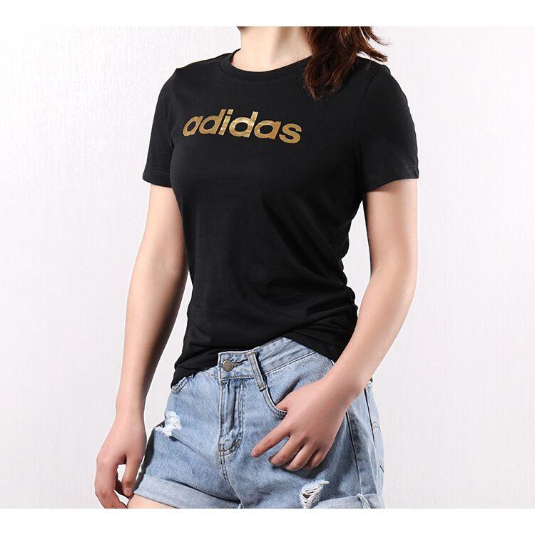 Adidas Originální bavlněné prodyšné tričko s krátkým rukávem Originals Trefoil Gold Label Dámské topy Černé EC4746