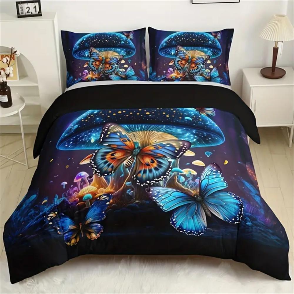 3-Piece Butterfly Flower Duvet Cover Set - Soft, Comfortable, Fashionable Digital Print Bedding with Classic Design - Ideal for