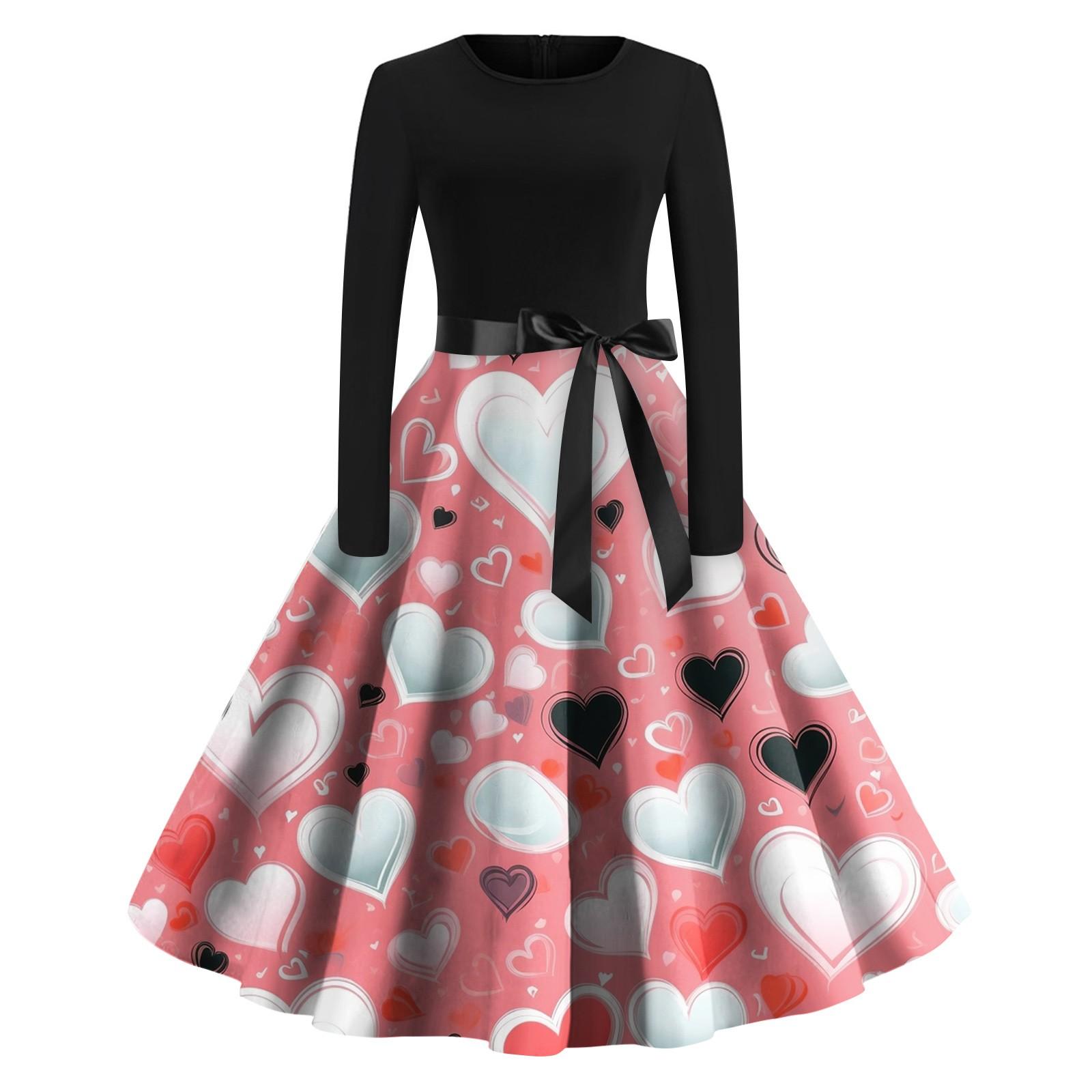 Женское винтажное классическое платье с длинным рукавом и принтом ко Дню святого Валентина — фото 12