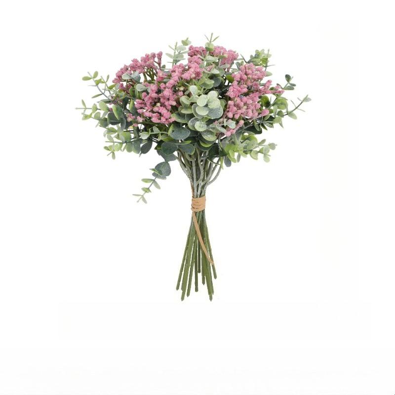4pcs Plastic Fake Flower Artificial Eucalyptus Gypsophila Bouquet Restaurant Decoration Green Eucalyptus Leaf Simulation Flowers