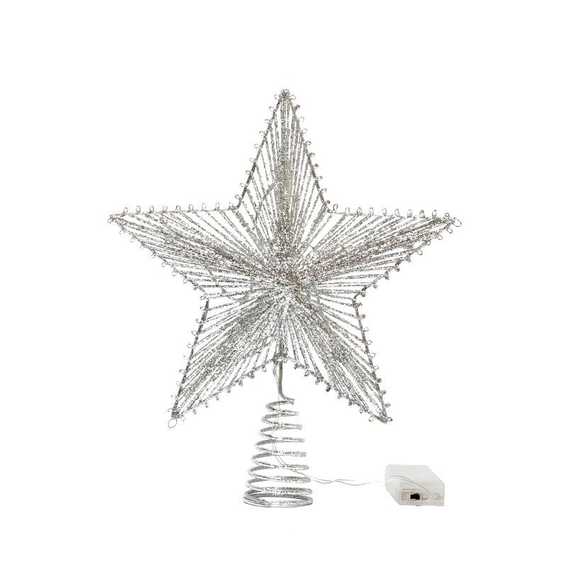Luminous Wrought Iron LED Pentagram Tree Topper Star Decoration