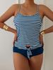 European & American Striped Women's Two-Piece Conservative Tankini Swimsuit
