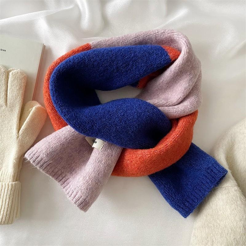 Korean Style Winter Warm Wool Scarf for Women Design Striped Elastic Knitted Scarves Female Bandana Thick Neckerchief Shawl