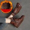 Johnature Flat Bottom Plush Warm Cotton Boots Solid Color Retro Genuine Leather Women's Short Boots