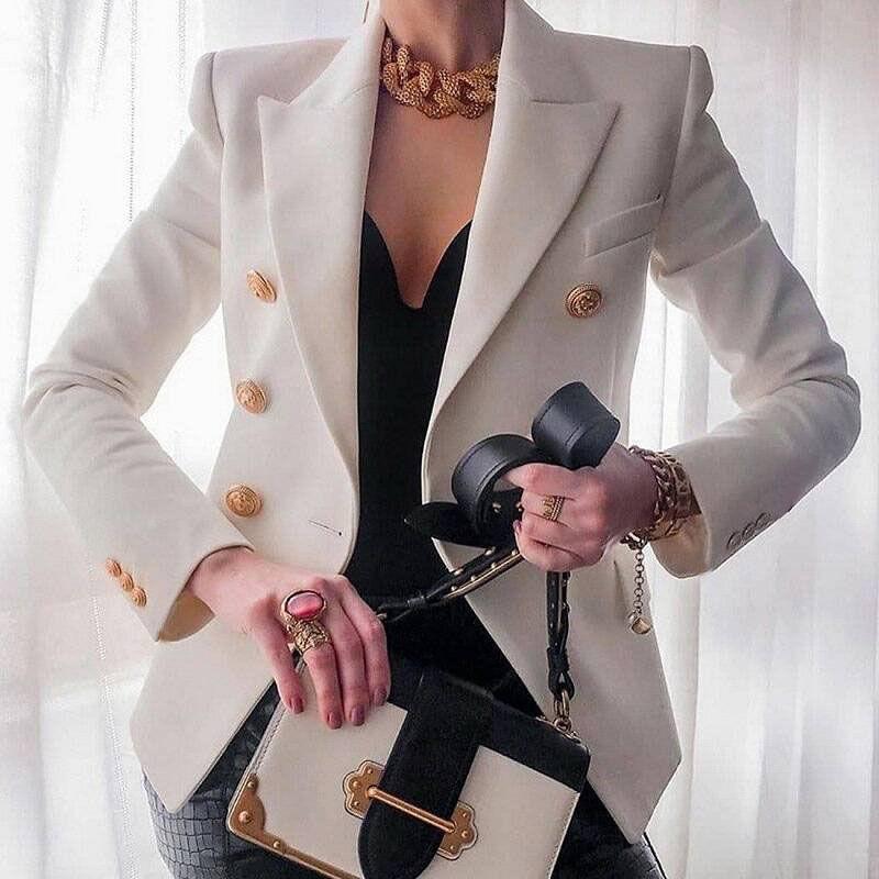 Chaqueta de traje occidental de moda para otoño y primavera: abrigo corto informal cruzado de color liso y corte entallado.