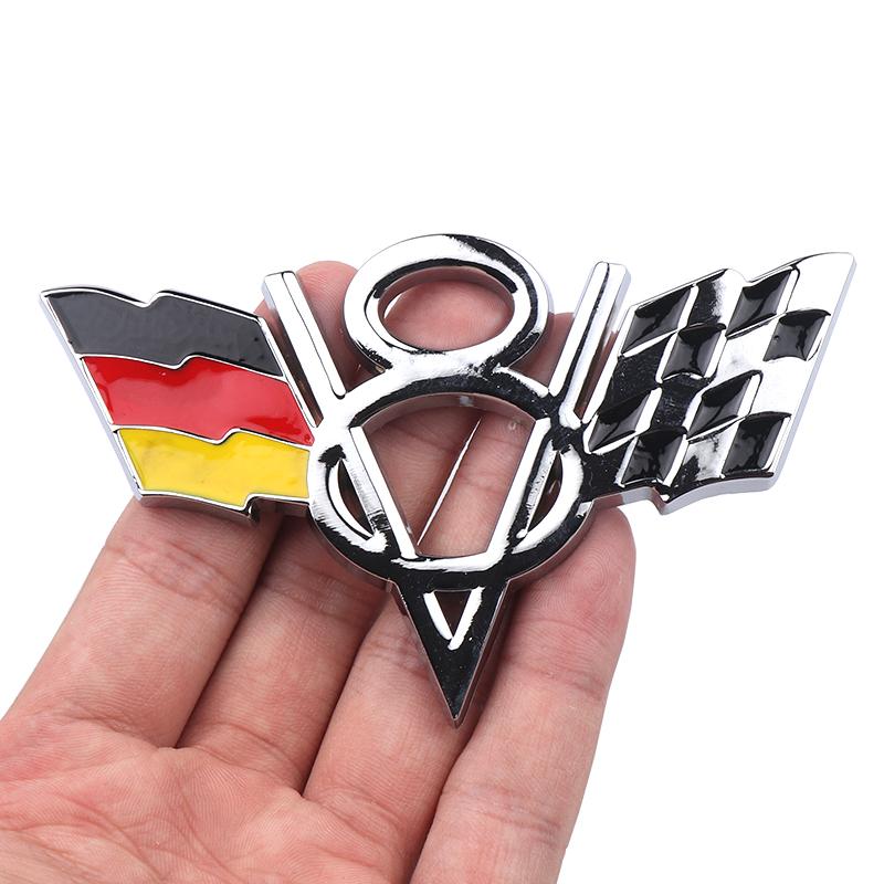 1Pc 3D Metal V8 Emblem American Germany Racing Flag Badge Car Body Rear Trunk Decoration Sticker Side Fender Decal Auto Accessories