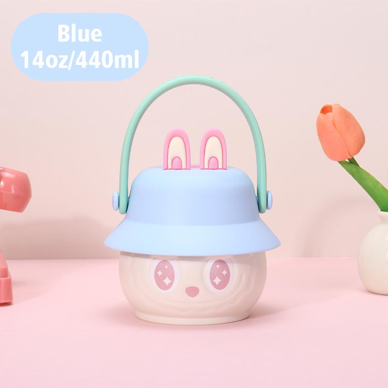 Kids 14oz Vacuum Insulated Water Bottle with Double Wall Leak-Proof Straws BPA Free Cold Resistant Stainless Steel Cute Style 14oz 440ml синий