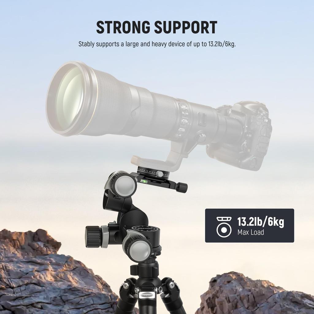NEEWER TH16 Geared Tripod Head with Panoramic QR Aluminum Alloy Large Fine Dual Mode with Quick Maximum Load of 6kg 3-Way Head, 3-Axis Pan/Tilt