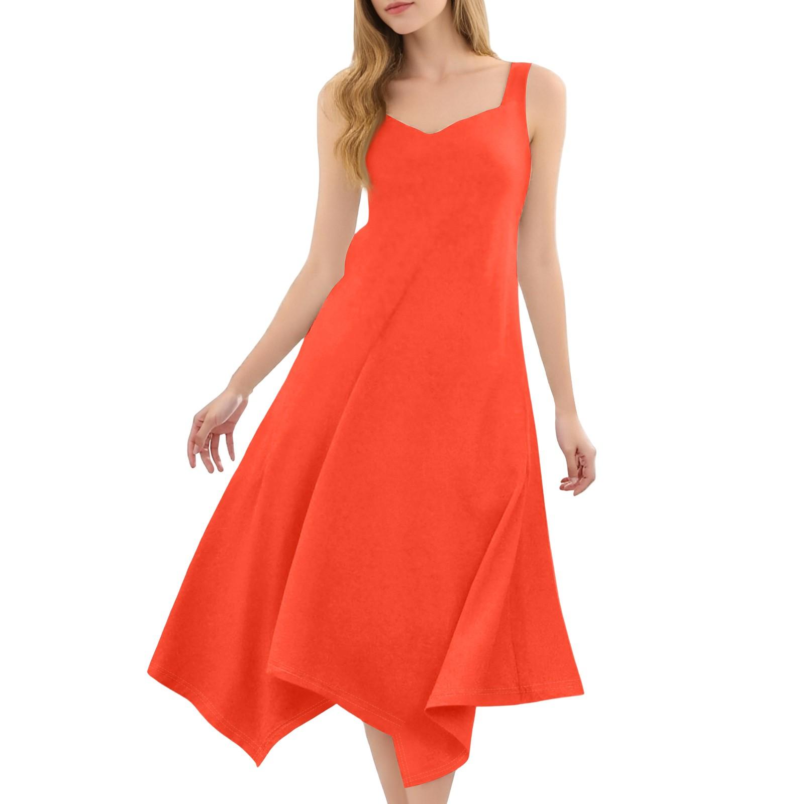 

Женское повседневное модное платье миди без рукавов с круглым вырезом и нерегулярным подолом M шафрановый