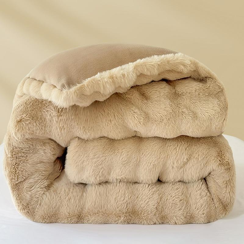 Luxury Faux Rabbit Fur Blanket for Winter Thickened Warm Double Layer Plush Blankets for Bed Fluffy Soft Warmth Quilt Comforter