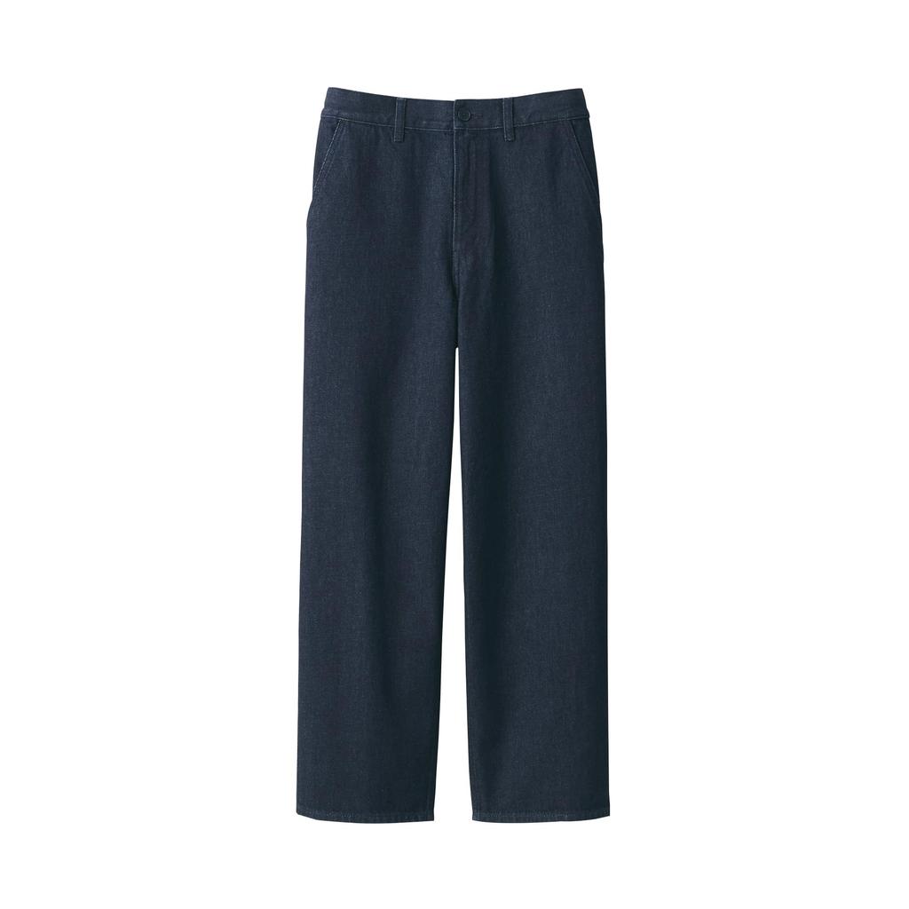MUJI Men's Wide-leg Kapok-Blend Denim Pants (AE0ZHA5S) in Dark Navy (Men's Size S)