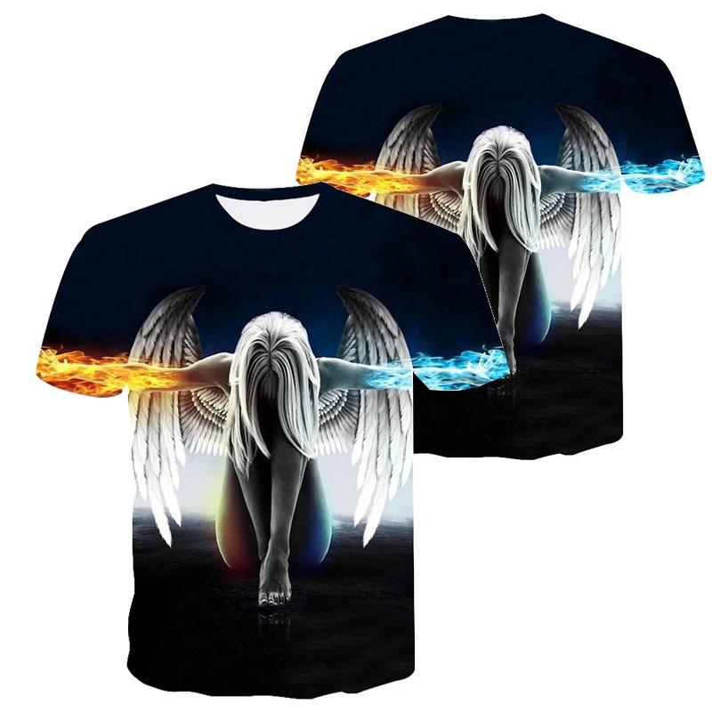 Fire Ice Wings Angel Printed 3d Tshirts Hip Hop Short Sleeve Tee Shirts Tops
