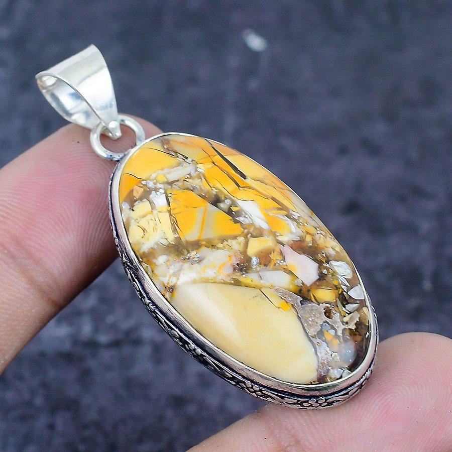 Natural Brecciated Mookaite 925 Sterling Silver Jewelry Pendant 2.17" O4P21