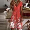 Women Summer Casual V Neck Flower Printed Holiday One Piece Dress