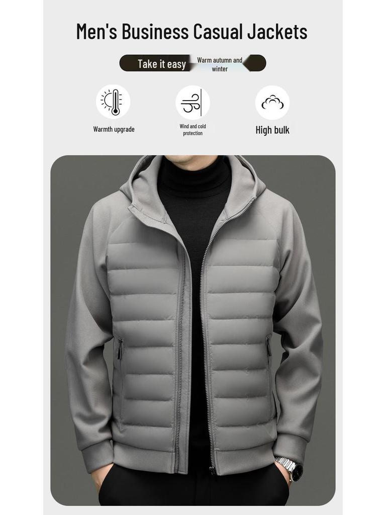 Men's Hooded Lightweight Down Jacket - Stylish Patchwork Short Coat for Fall and Winter Warmth