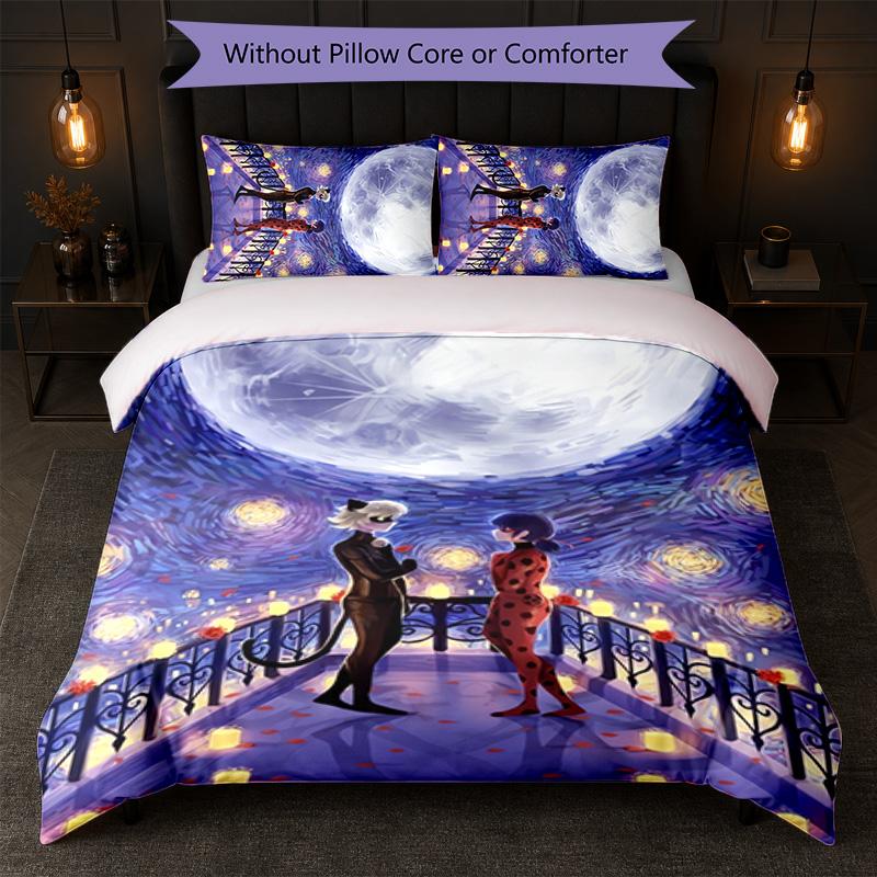 Set Copripiumino Miraculous Ladybug 3 Pezzi 1 Copripiumino e 2 Federe Biancheria da Letto Morbida per Camera da Letto Domestica
