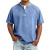 Summer New Men Retro Button Stand Collar Short Sleeve Casual Versatile Shirt