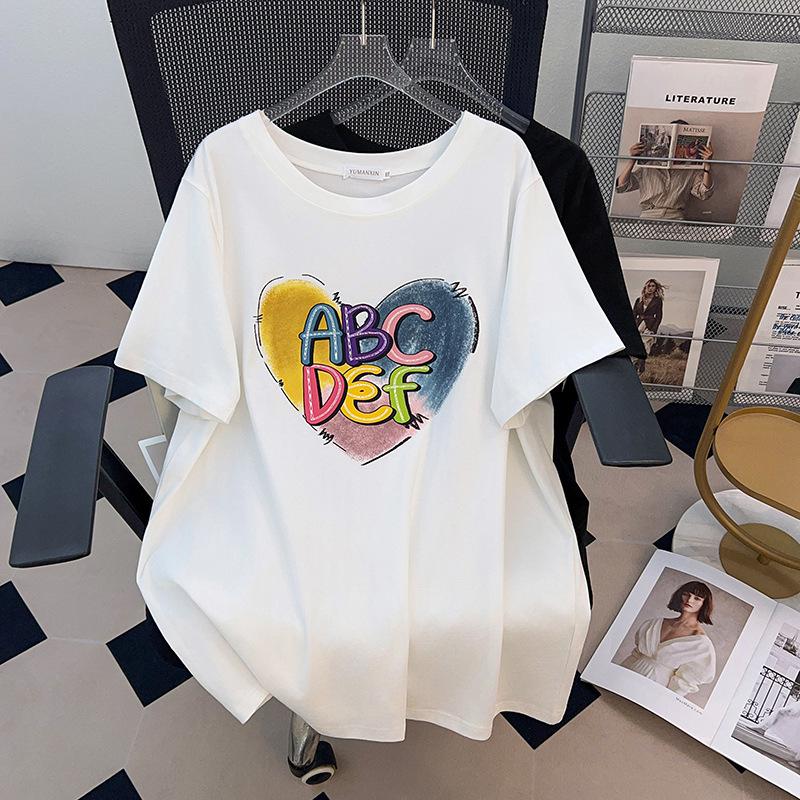 

Women s Plus Size Loose Fit Mid-Length T-Shirt, Round Neck, Short-Sleeved (Available in 200/300/350 Jin). 4XL белый
