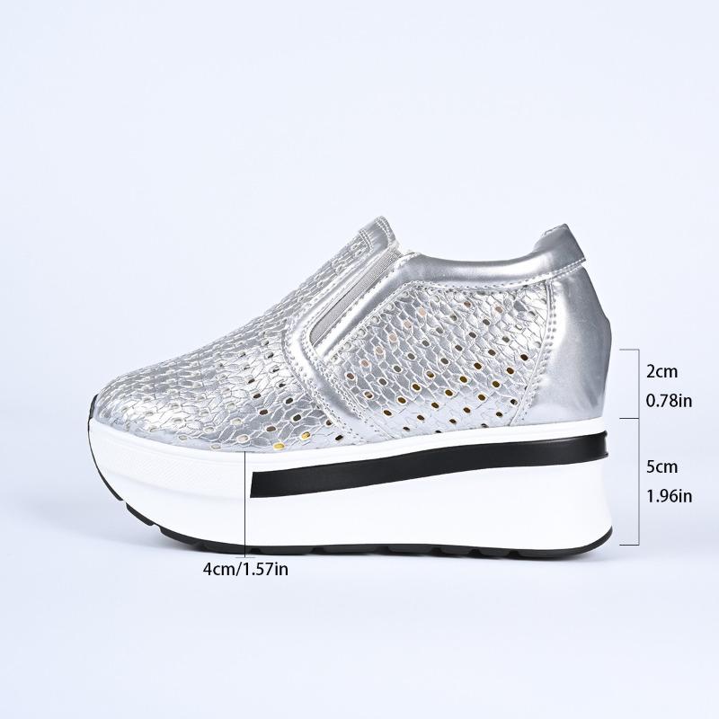 Mode Augmentation de Hauteur Intérieure Chaussures Simples à Talons Super Hauts Strass pour Femmes Printemps et Automne Plateforme Compensée Chaussures Décontractées