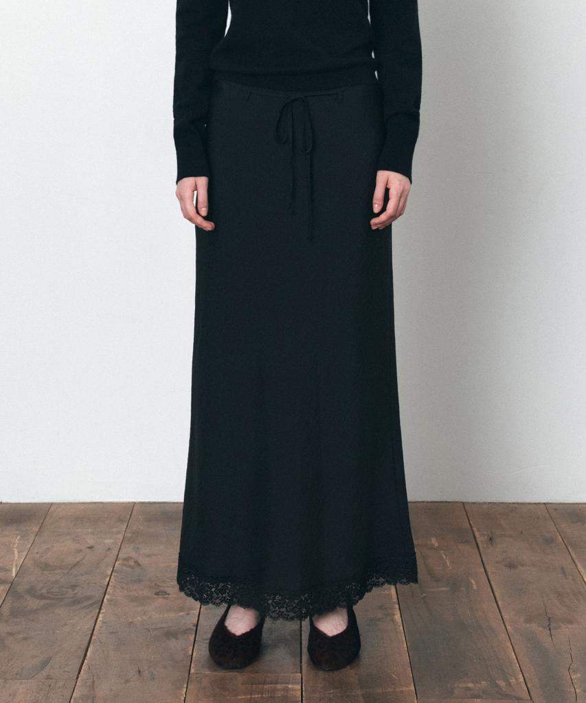 Siyajyu Sist9059 Lace Silky Long Skirt_Black