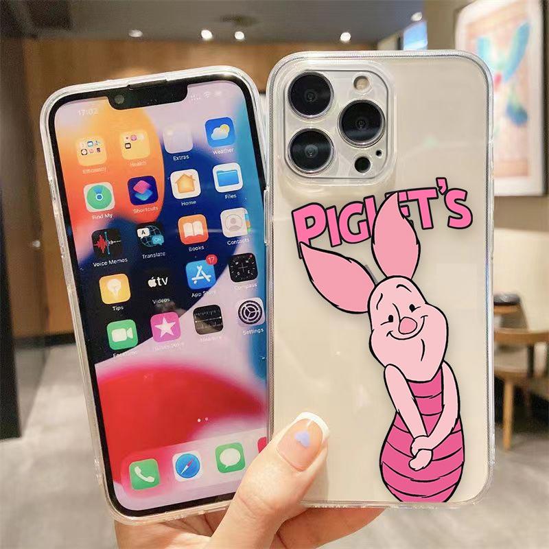 Clear Phone Case For iPhone Apple 14 12 13 16 15 11 Pro SE 8 7 Plus X XR XS Max SE Case Funda Coque Shell Cute Pink Piglet Anime