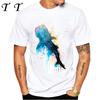 Galaxy Whale Shark Watercolor Funny T-shirt Men's Short Sleeve Summer Beach Diving Trips White Casual Tees Sea Life Boy Tops