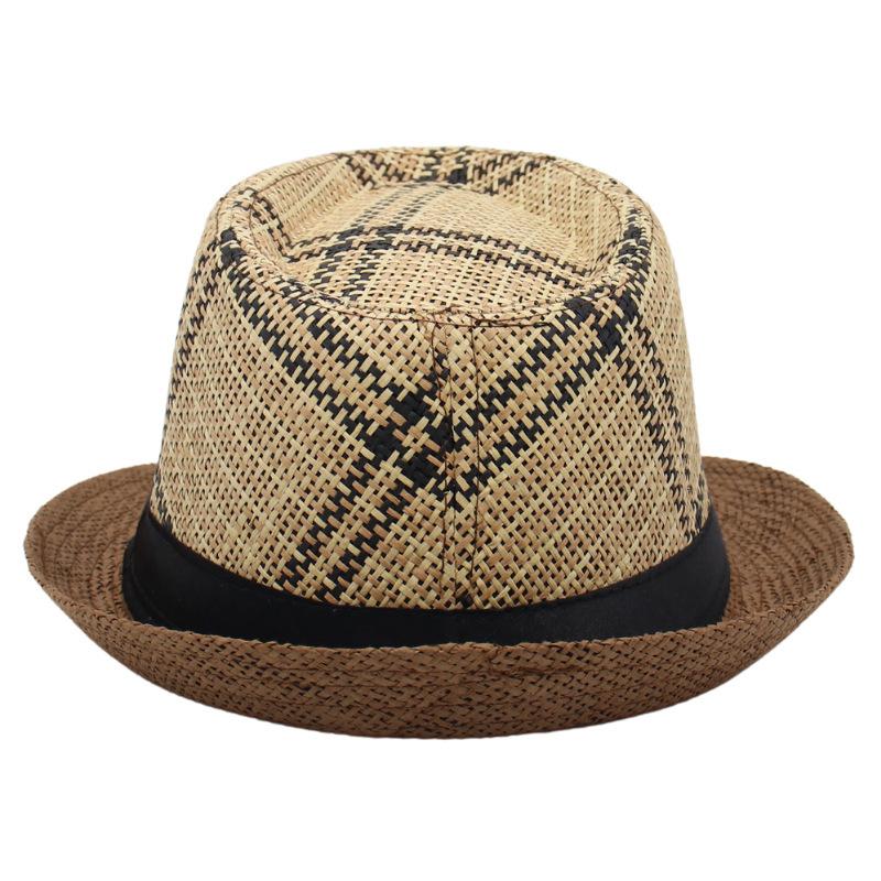 Vintage Strohhut Leinen Kühlender Hut Kurzer Schirm Karierter Schirmstreifen Gestreifte Bar Jazzhut Herren- Und Damenwestern Zylinder